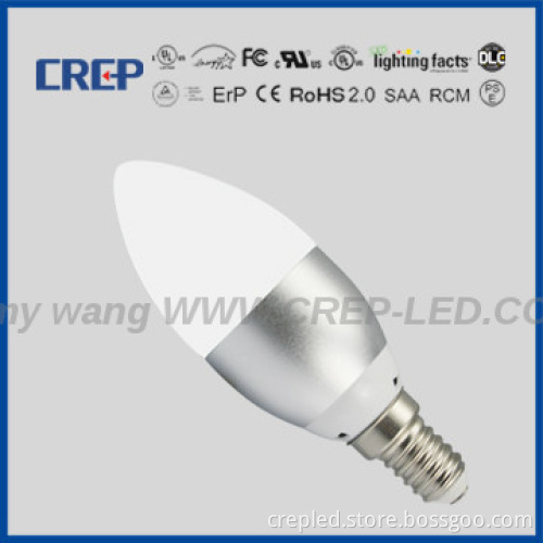 UL,CUL 6W siliver led candle bulb DIMMABLE 40W equiv.